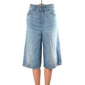 Lois Women's Blue Light Wash Distressed Capri Wide Leg Denim Jeans Shorts Sz 26